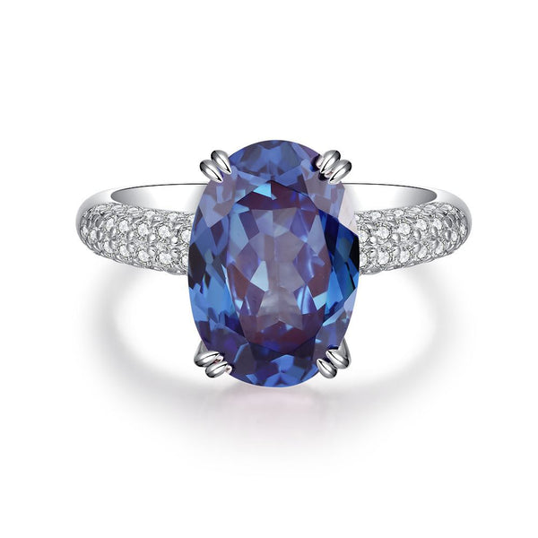 6.0 Carat Oval Cut Blue Sapphire Diamond Ring