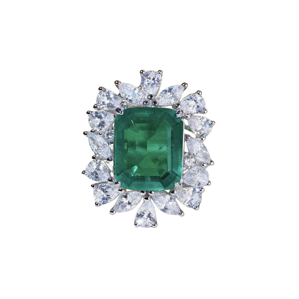 6 CT Green Emerald And Diamond Ring