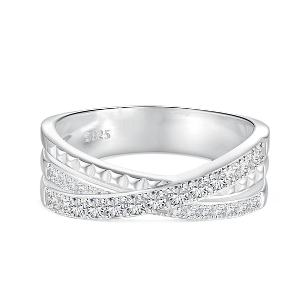 Three Row Crossover Diamond Ring