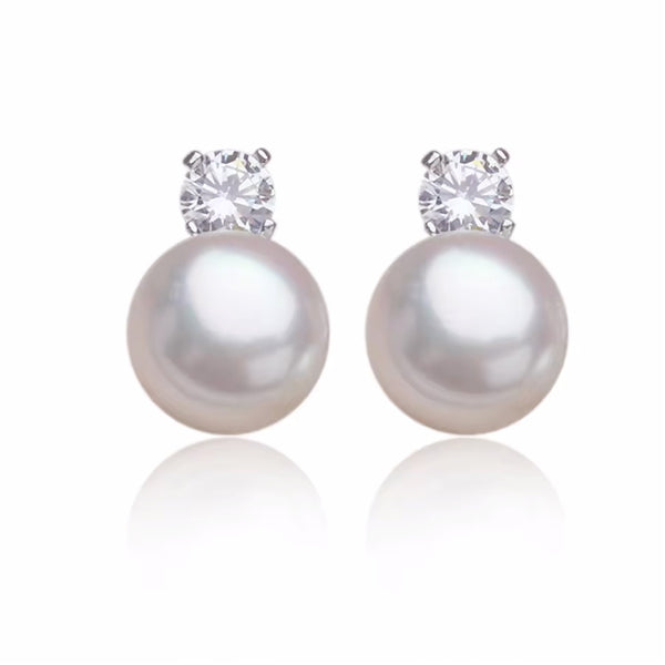 Swarovski Crystal Pearl& Diamond Stud Earrings White